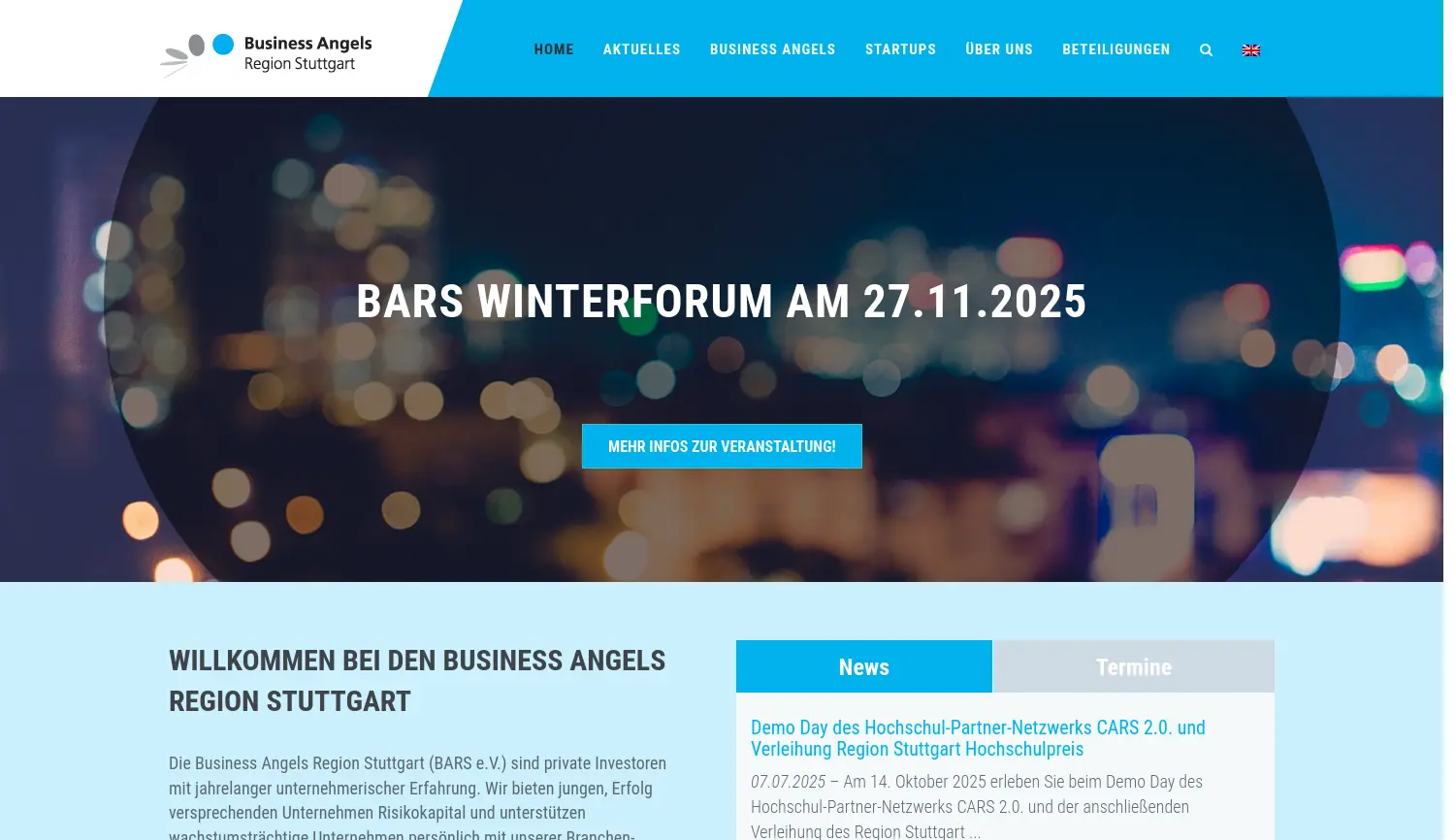 Website der Firma Business Angels Region Stuttgart e. V.