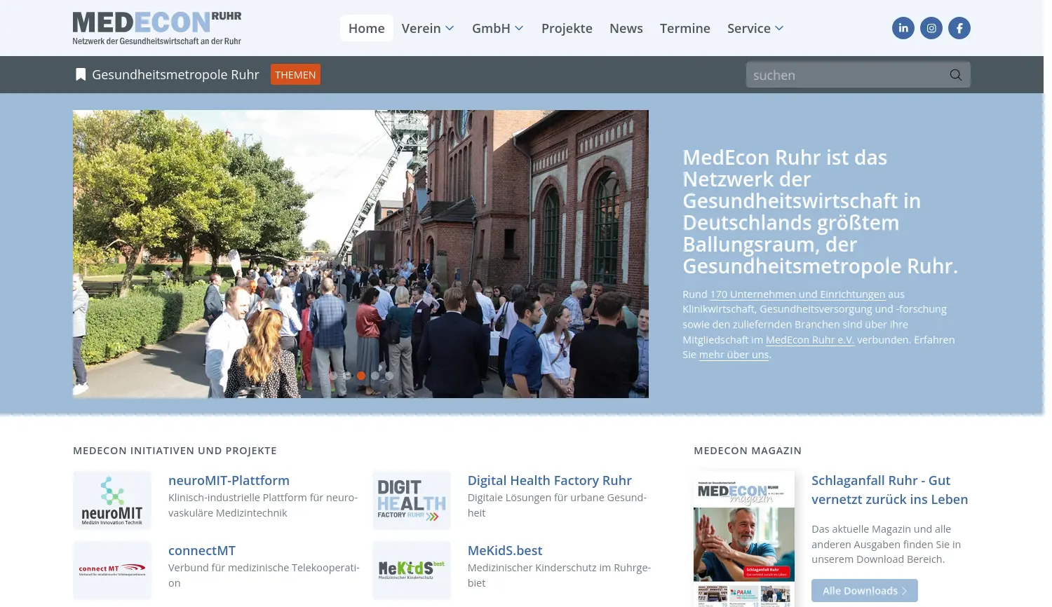 Website der Firma MedEcon Ruhr GmbH