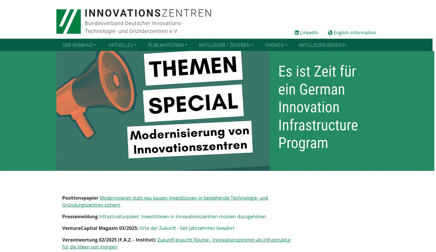 Website der Firma Bundesverband Deutscher Innovations-, Technologie- und Gründerzentren e.V.