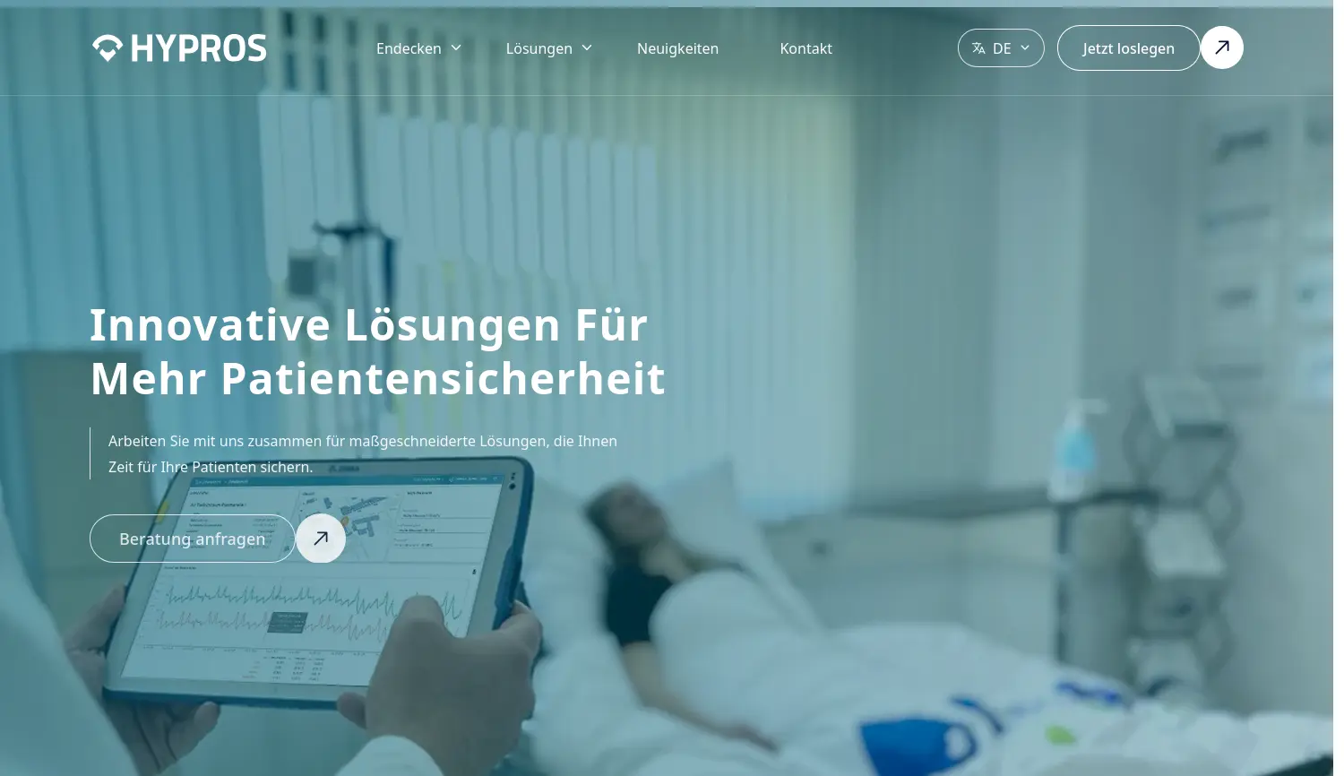 Website der Firma Hypros GmbH