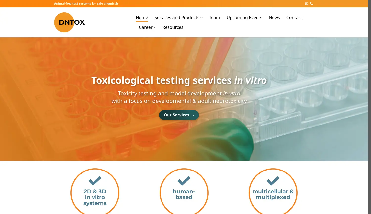 Website der Firma DNTOX GmbH
