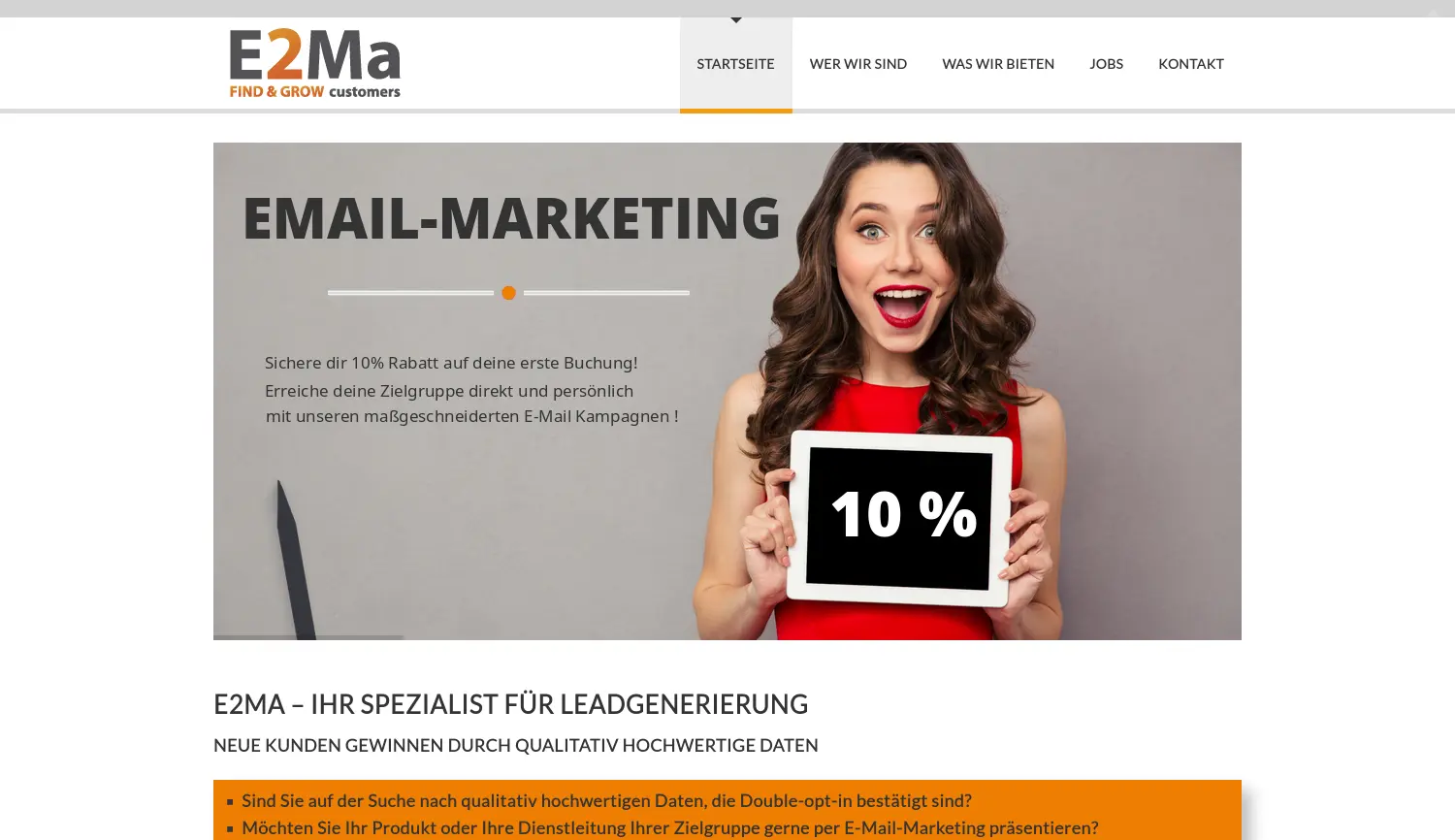Website der Firma E2Ma GmbH