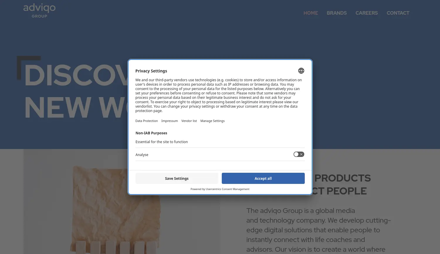 Website der Firma adviqo GmbH