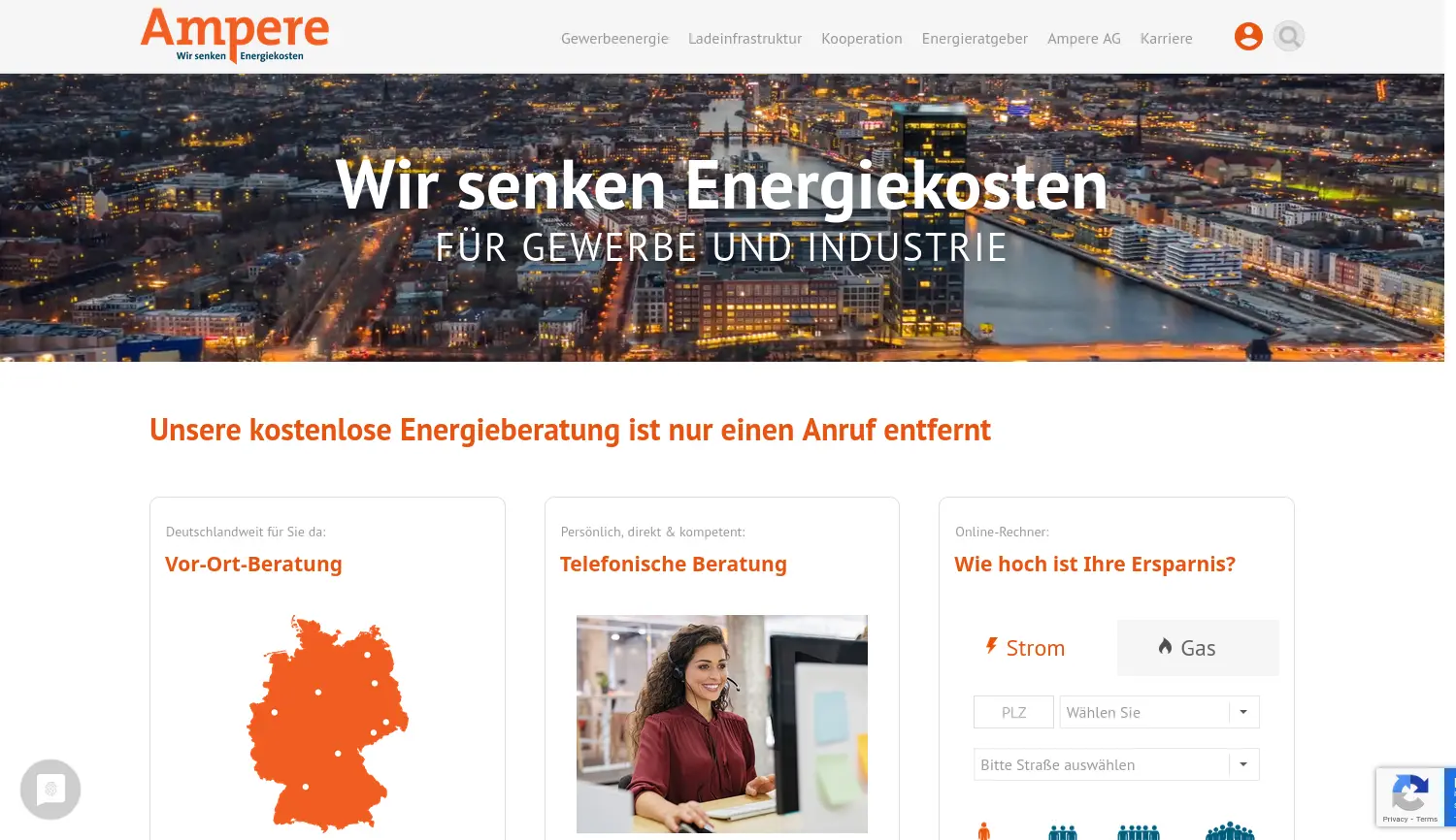 Website der Firma Ampere AG