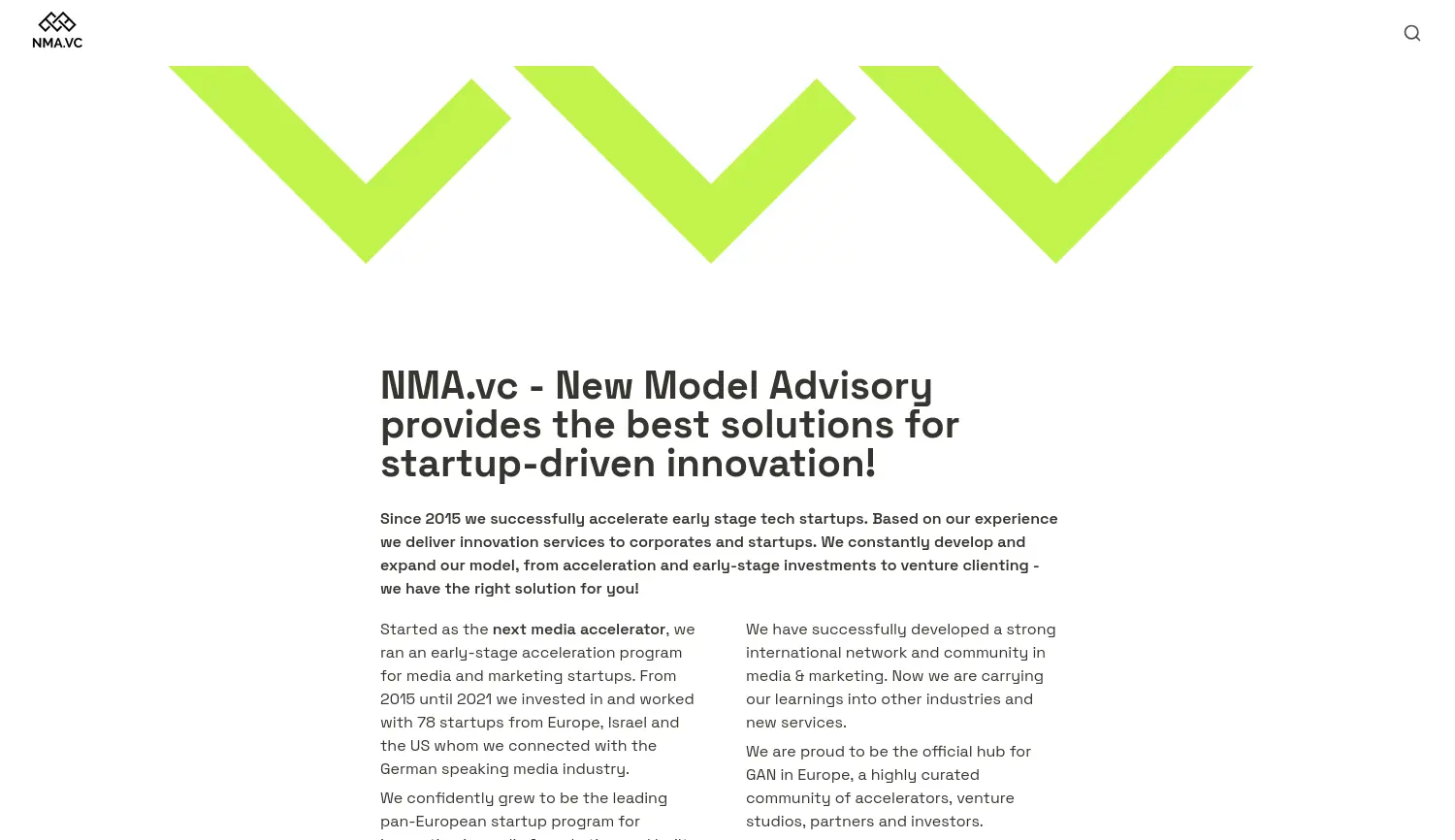 Website der Firma NMA Venture Capital GmbH