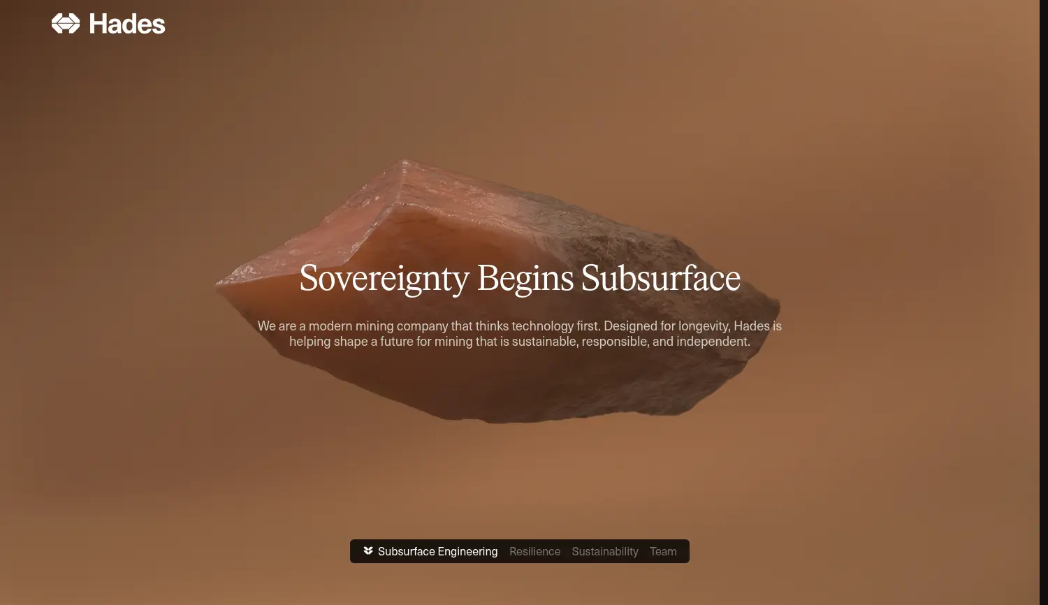 Website der Firma Hades Mining GmbH
