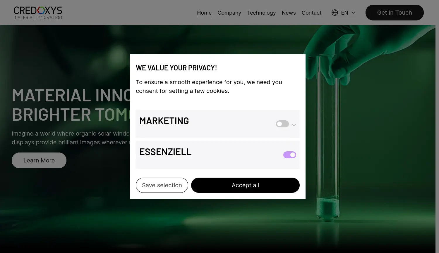 Website der Firma CREDOXYS GmbH