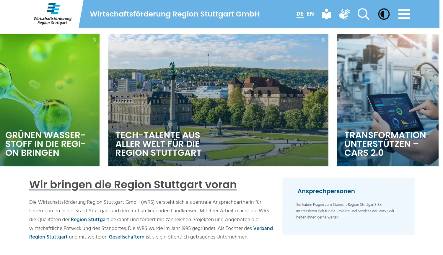 Website der Firma Wirtschaftsförderung Region Stuttgart GmbH