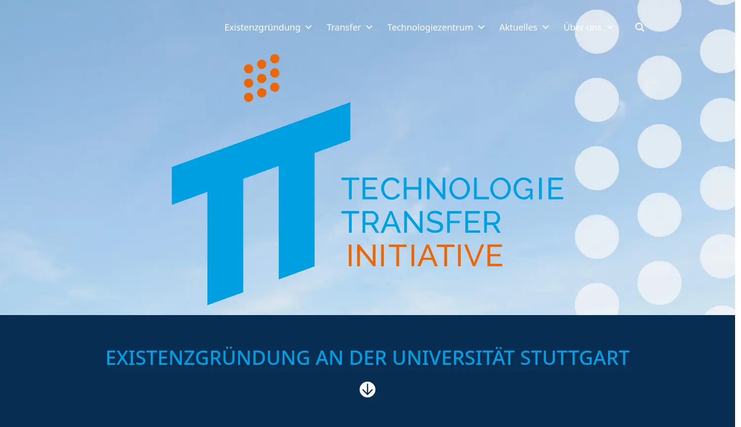 Website der Firma TTI – Technologie-Transfer-Initiative GmbH an der Universität Stuttgart