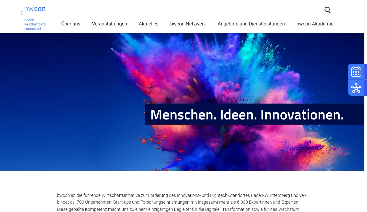 Website der Firma Baden-Württemberg: Connected e.V.