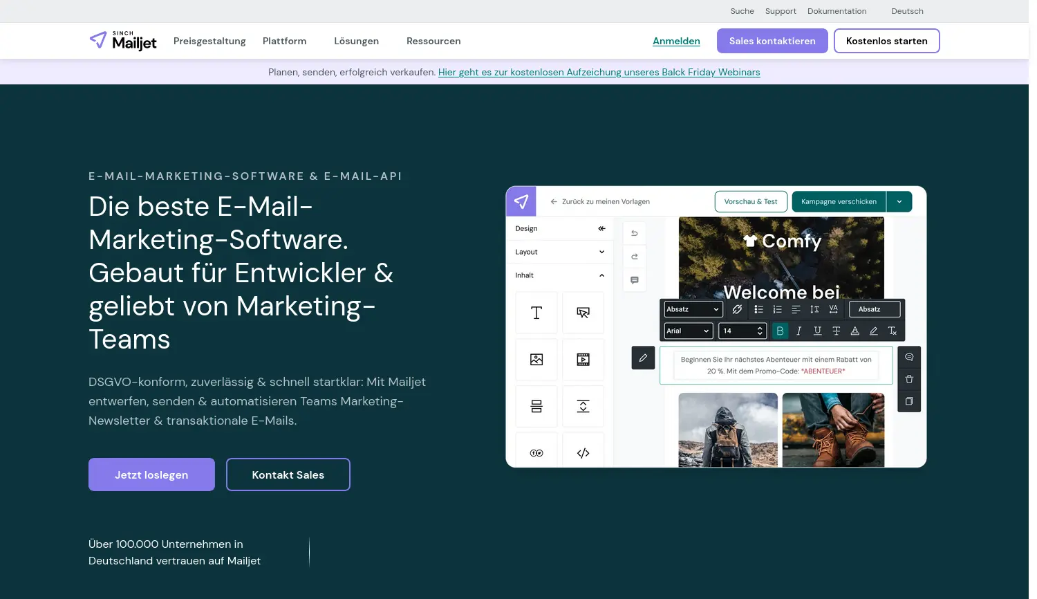 Website der Firma Mailjet GmbH