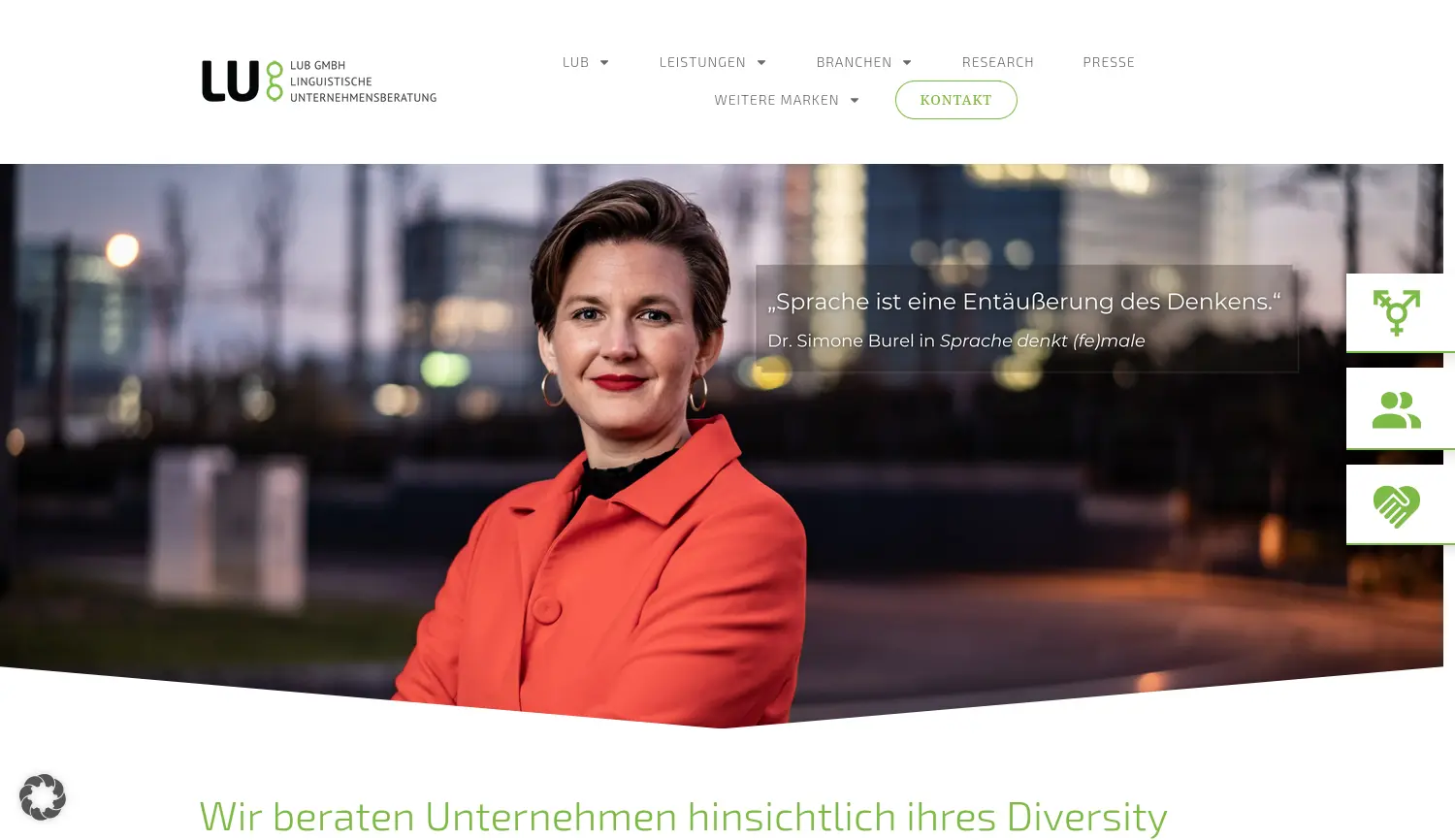 Website der Firma LUB GmbH Linguistische Unternehmensberatung Mannheim