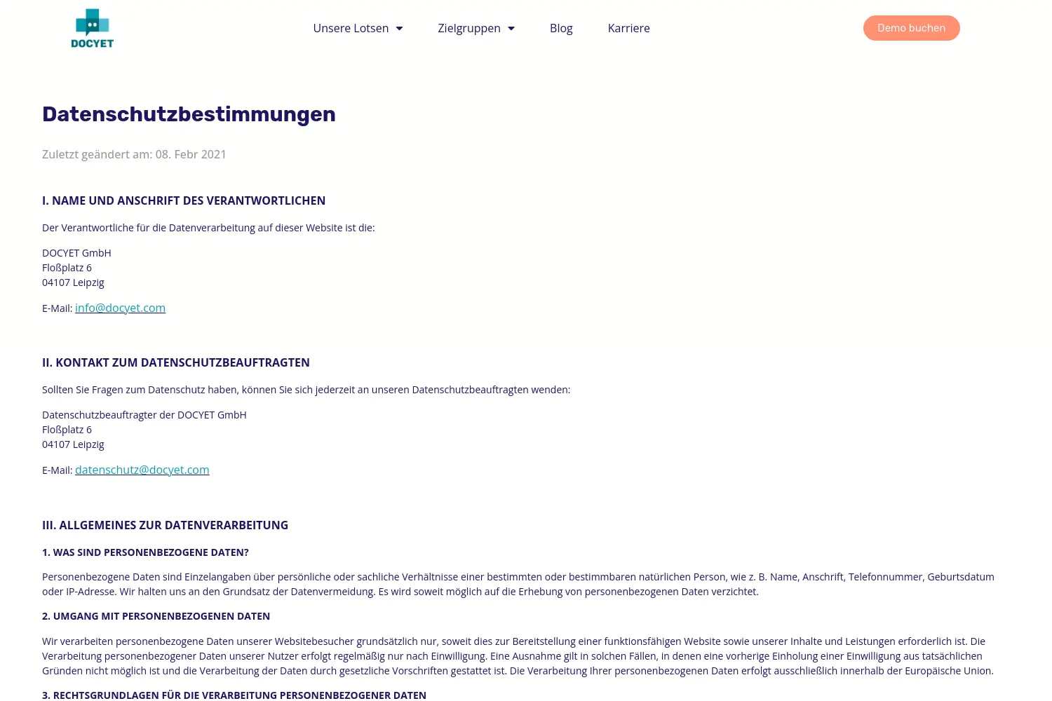 Website der Firma Docyet GmbH