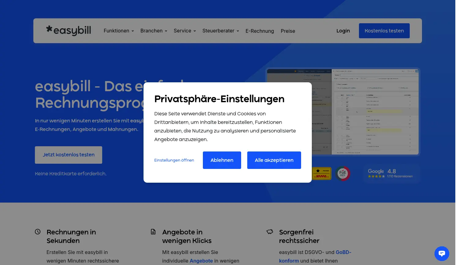 Website der Firma easy bill GmbH
