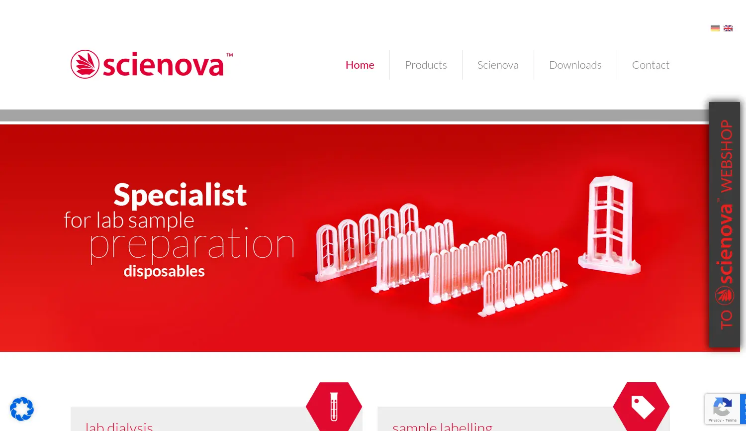 Website der Firma scienova GmbH
