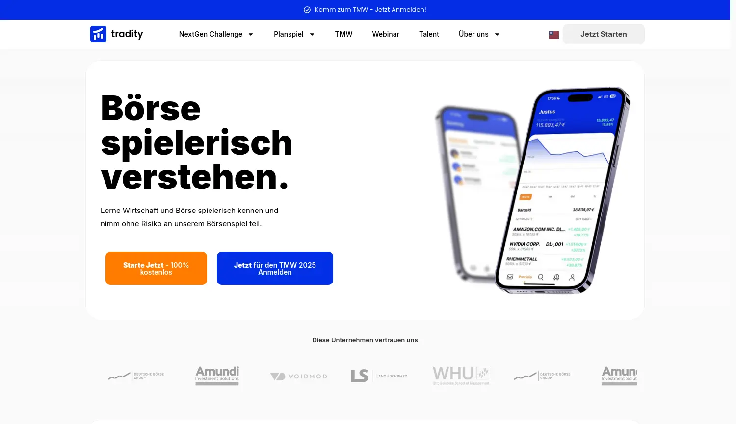 Website der Firma Tradity e.V.