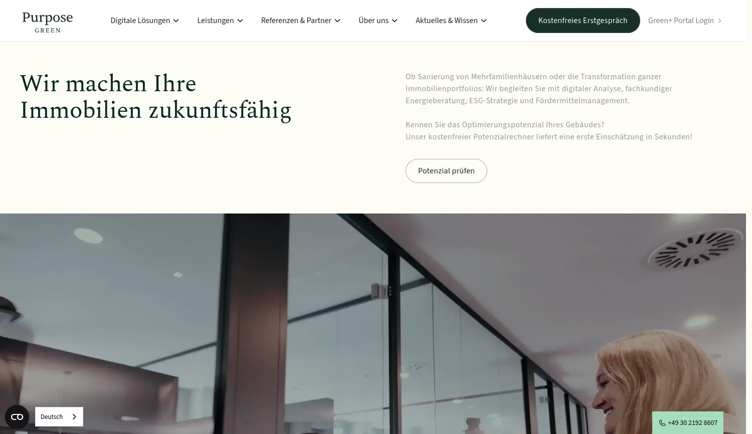 Website der Firma Purpose Green Real Estate GmbH