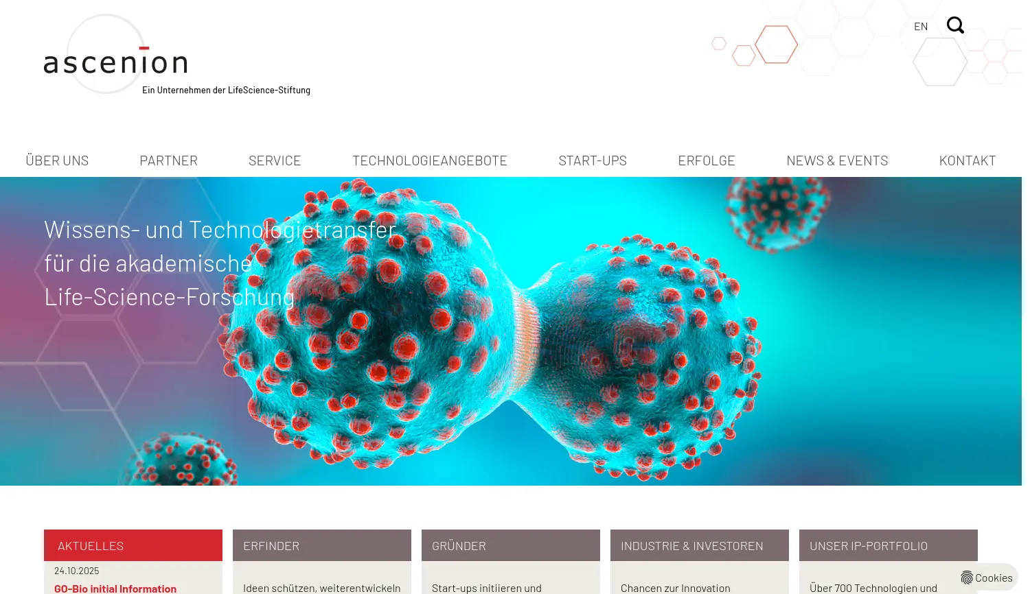 Website der Firma Ascenion GmbH