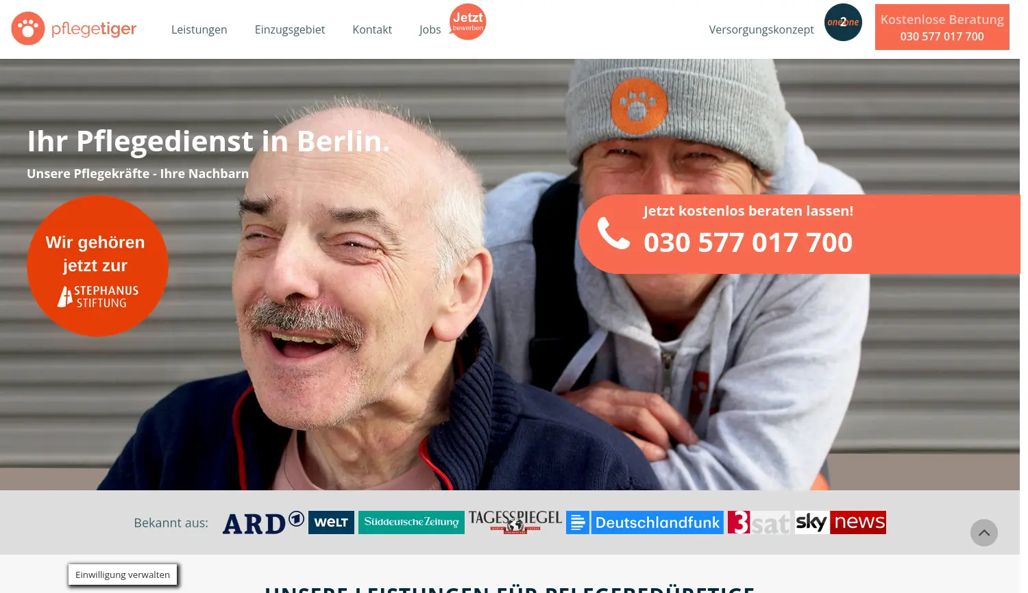 Website der Firma Caretiger GmbH