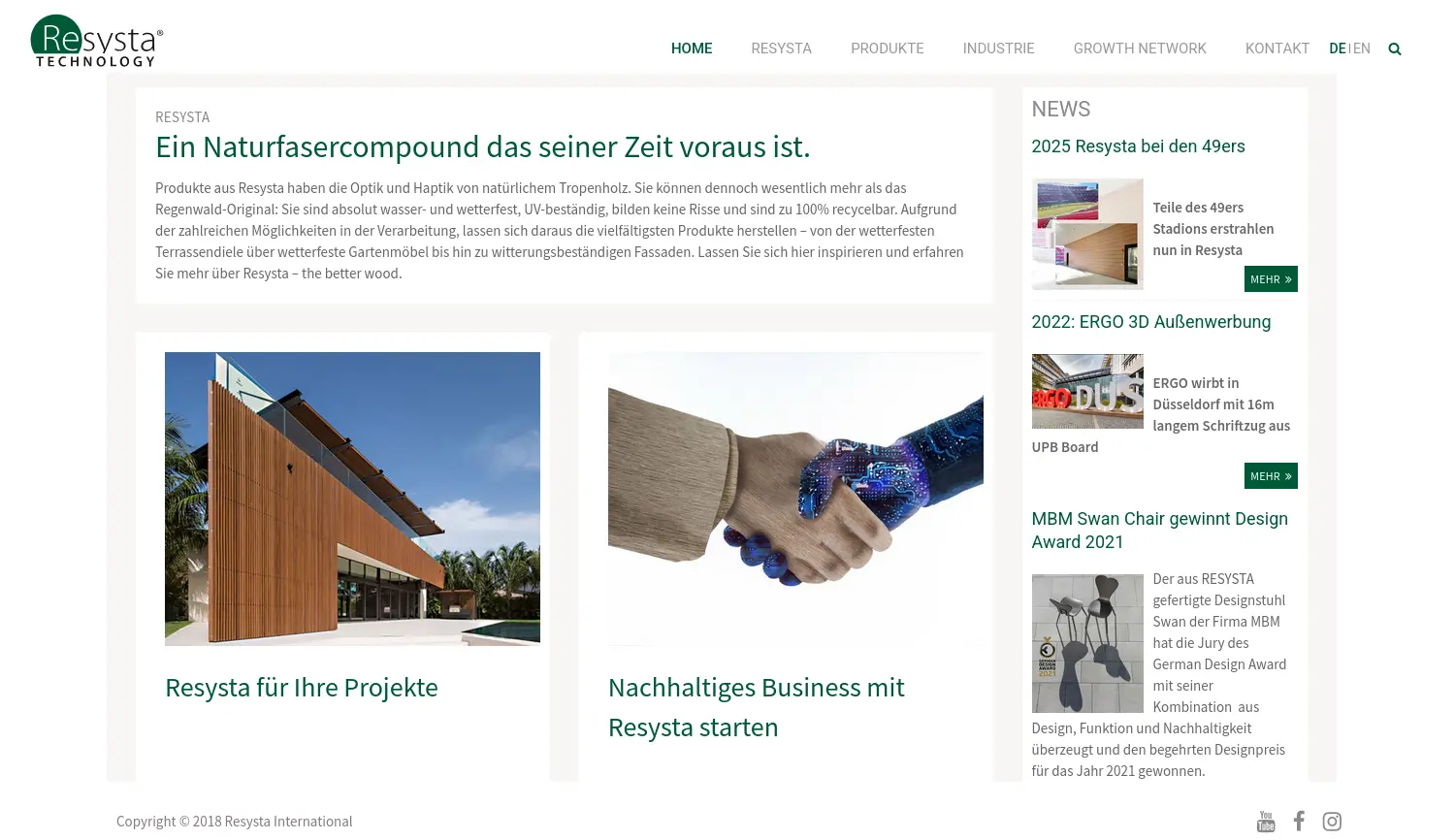 Website der Firma Resysta International GmbH