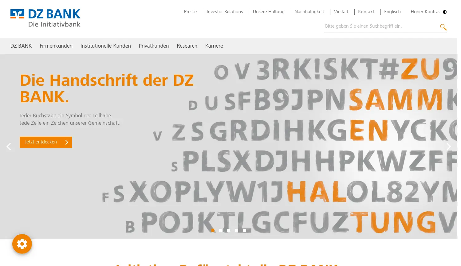 Website der Firma DZ BANK AG Deutsche Zentral-Genossenschaftsbank, Frankfurt am Main