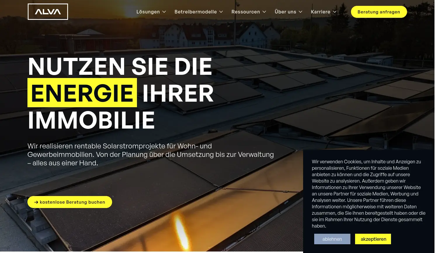 Website der Firma Alva Energie GmbH