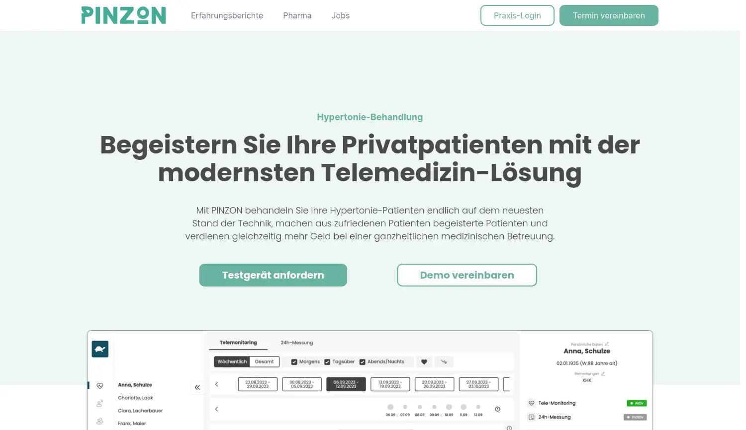 Website der Firma PINZÓN Health GmbH