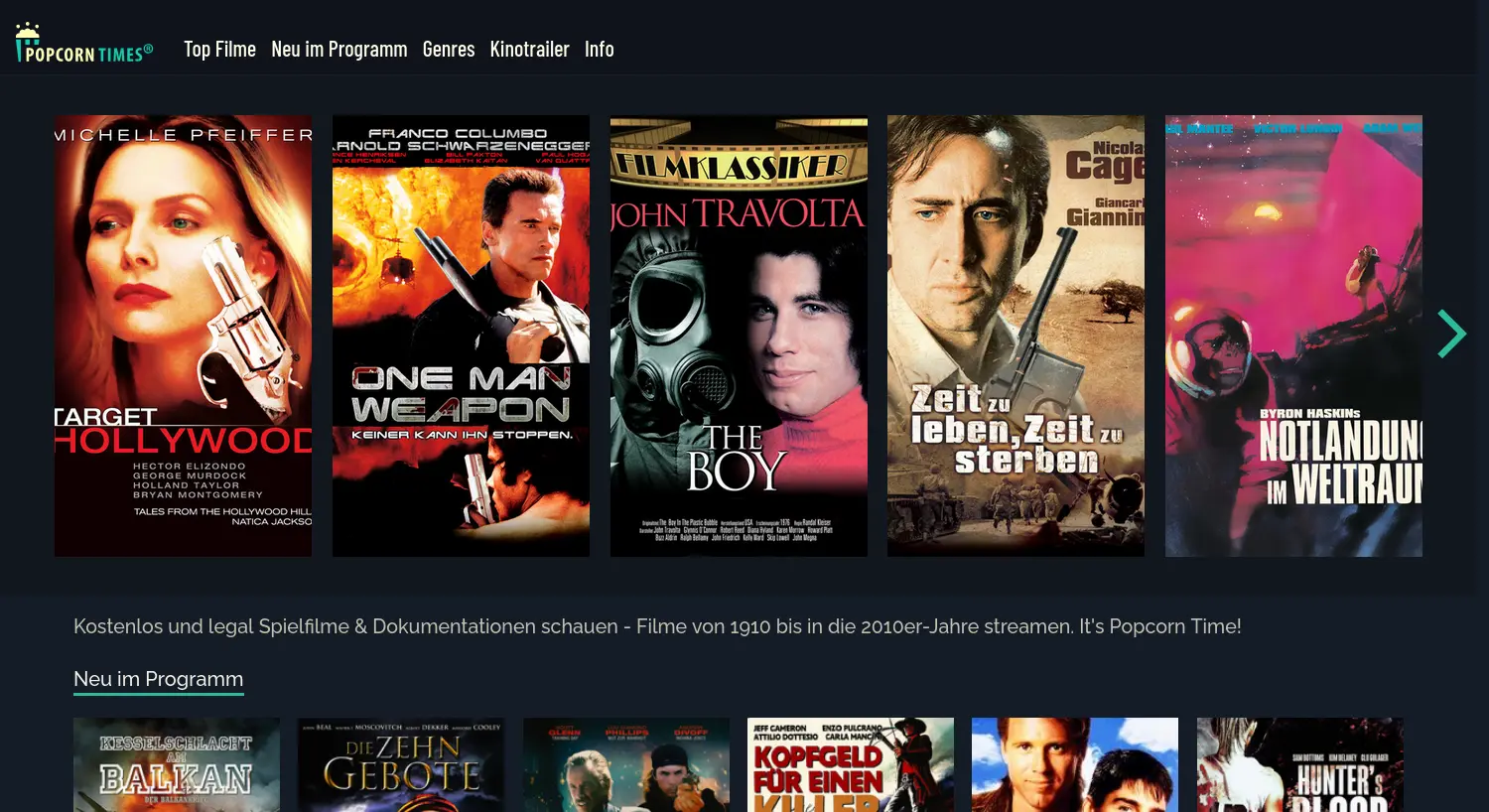 Website der Firma Popcorntimes GmbH