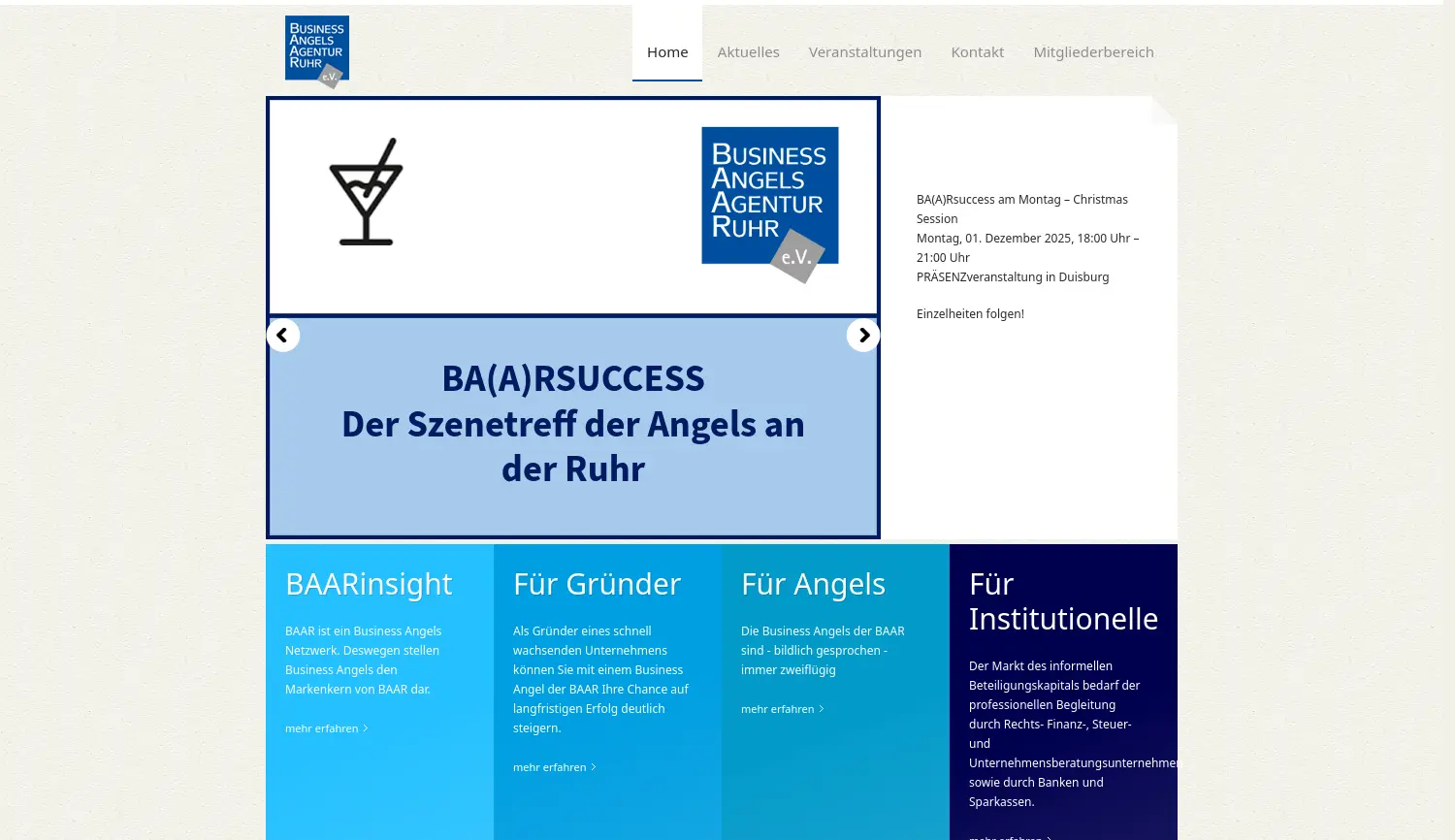 Website der Firma Business Angels Agentur Ruhr e.V.
