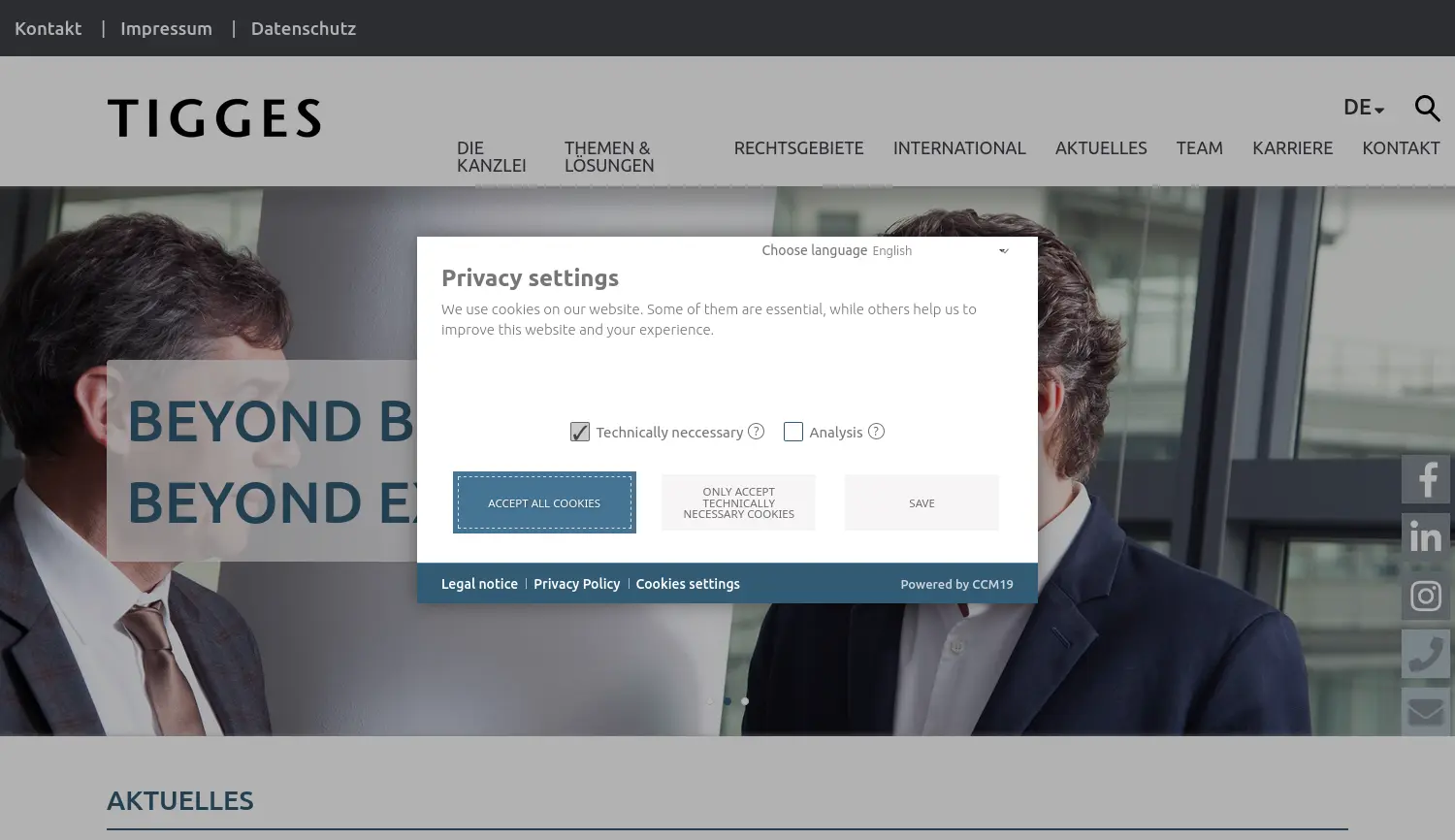 Website der Firma TIGGES Rechtsanwälte Partnerschaft mbB