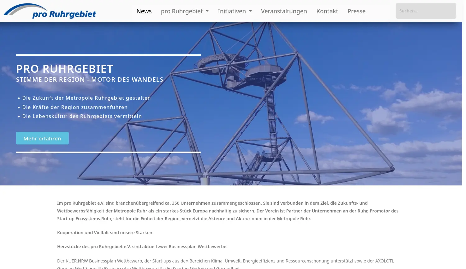 Website der Firma Verein pro Ruhrgebiet e.V.