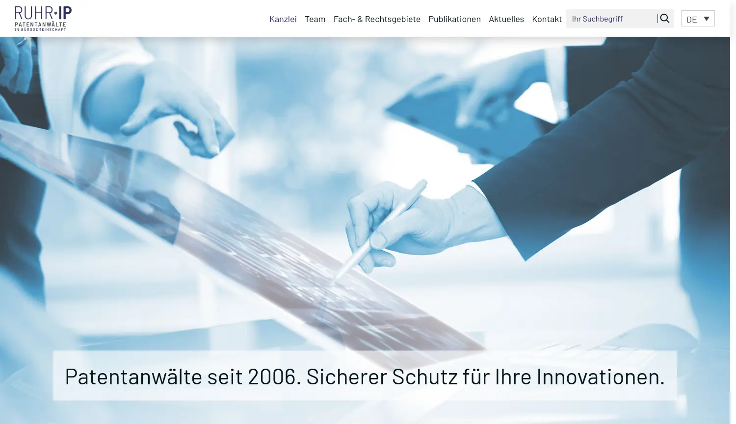 Website der Firma Bürogemeinschaft von Patentanwältinnen RUHR-IP