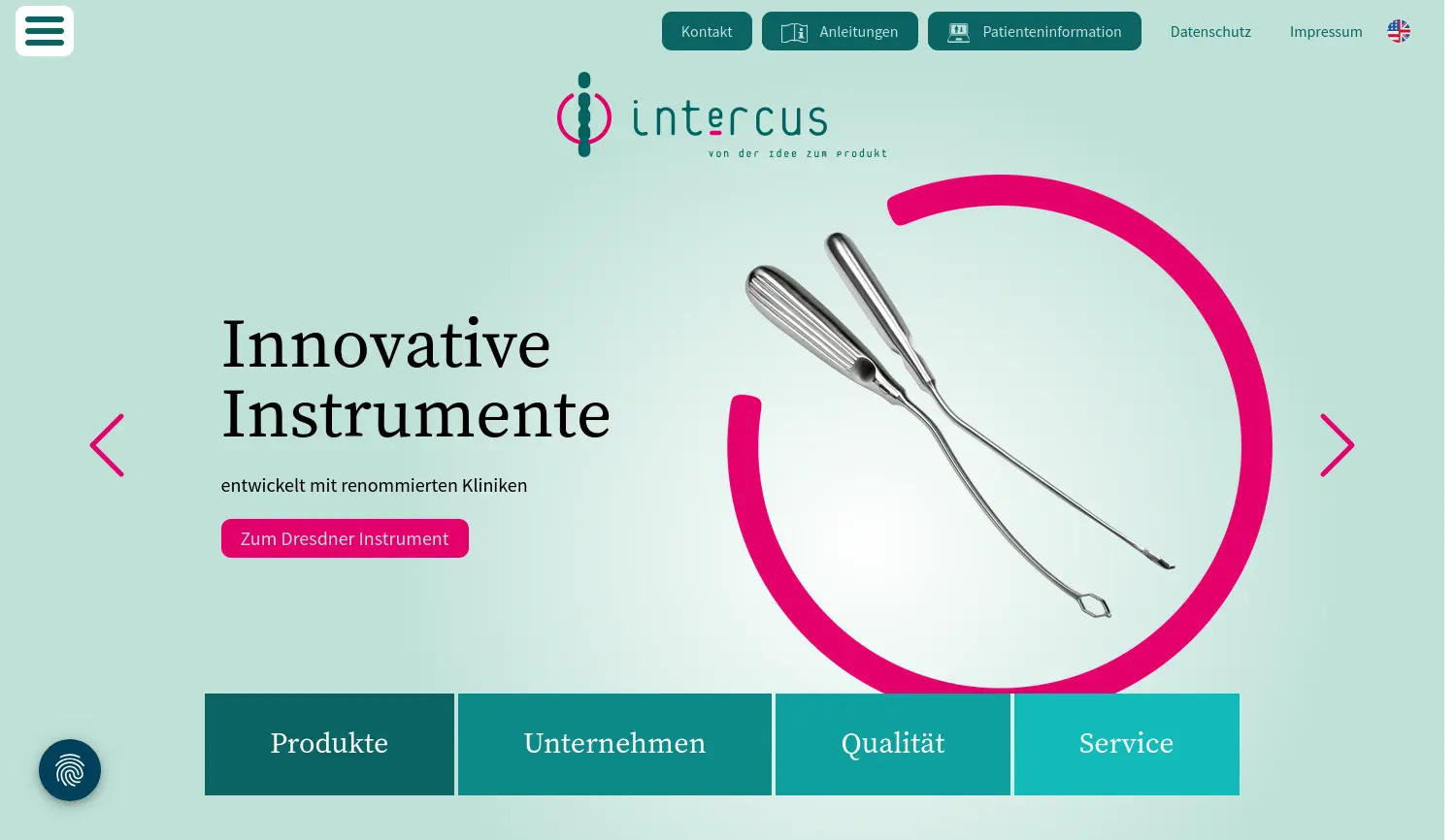 Website der Firma INTERCUS GmbH