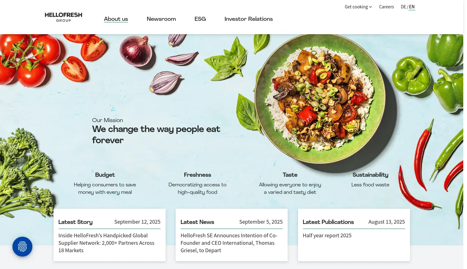 Website der Firma HelloFresh SE