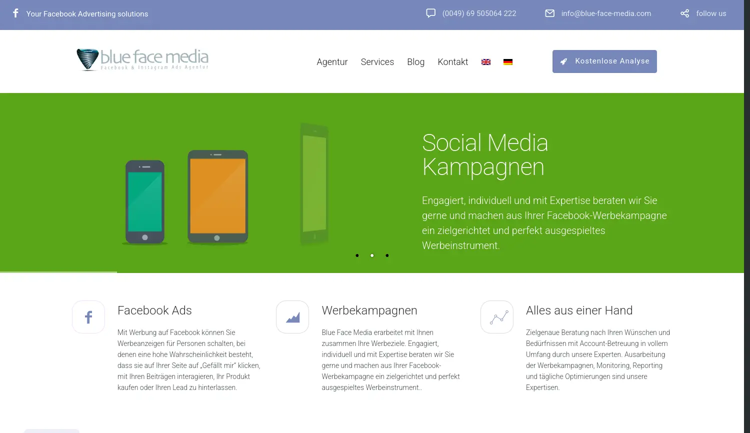 Website der Firma Blue Face Media GmbH