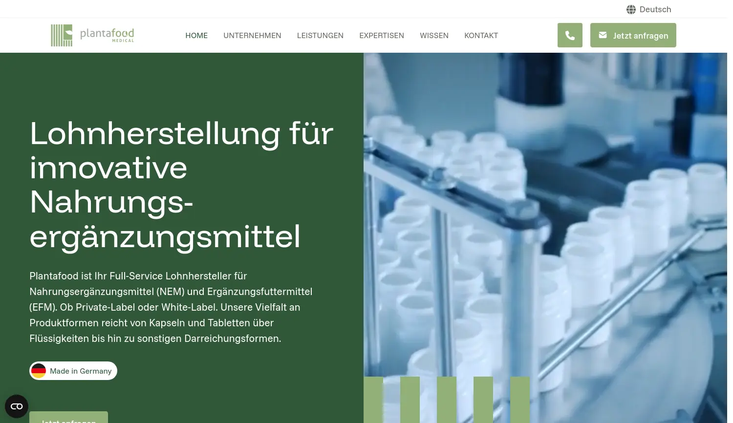 Website der Firma Plantafood Medical GmbH