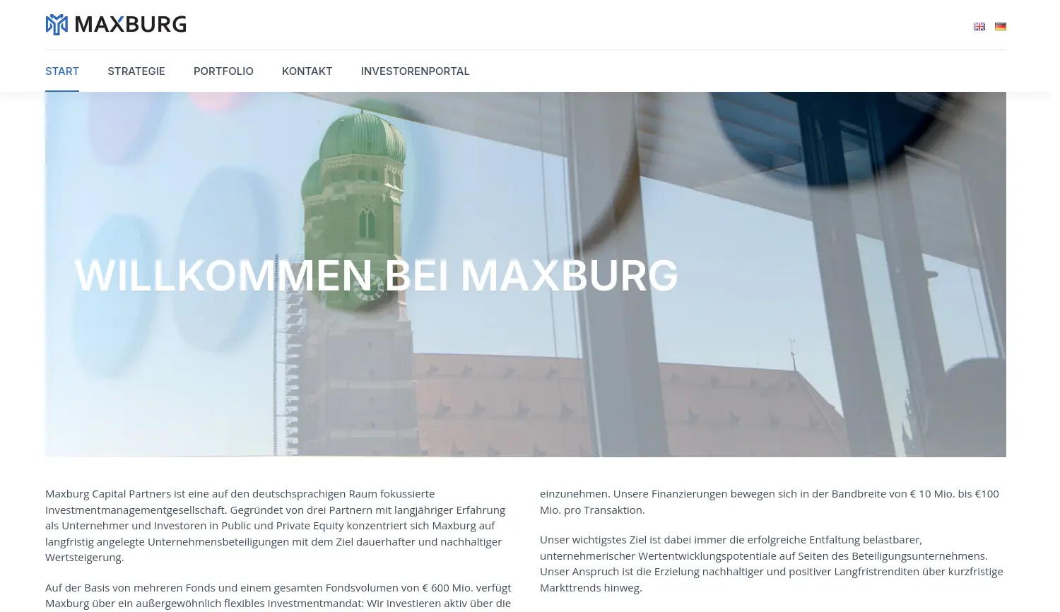 Website der Firma Maxburg Capital Partners GmbH