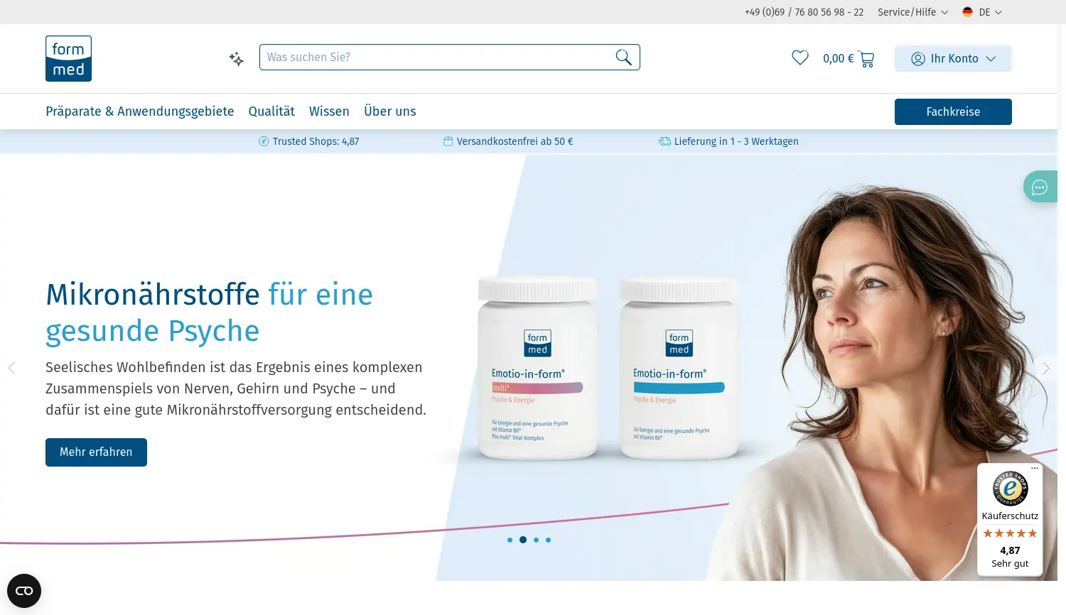 Website der Firma FormMed HealthCare GmbH