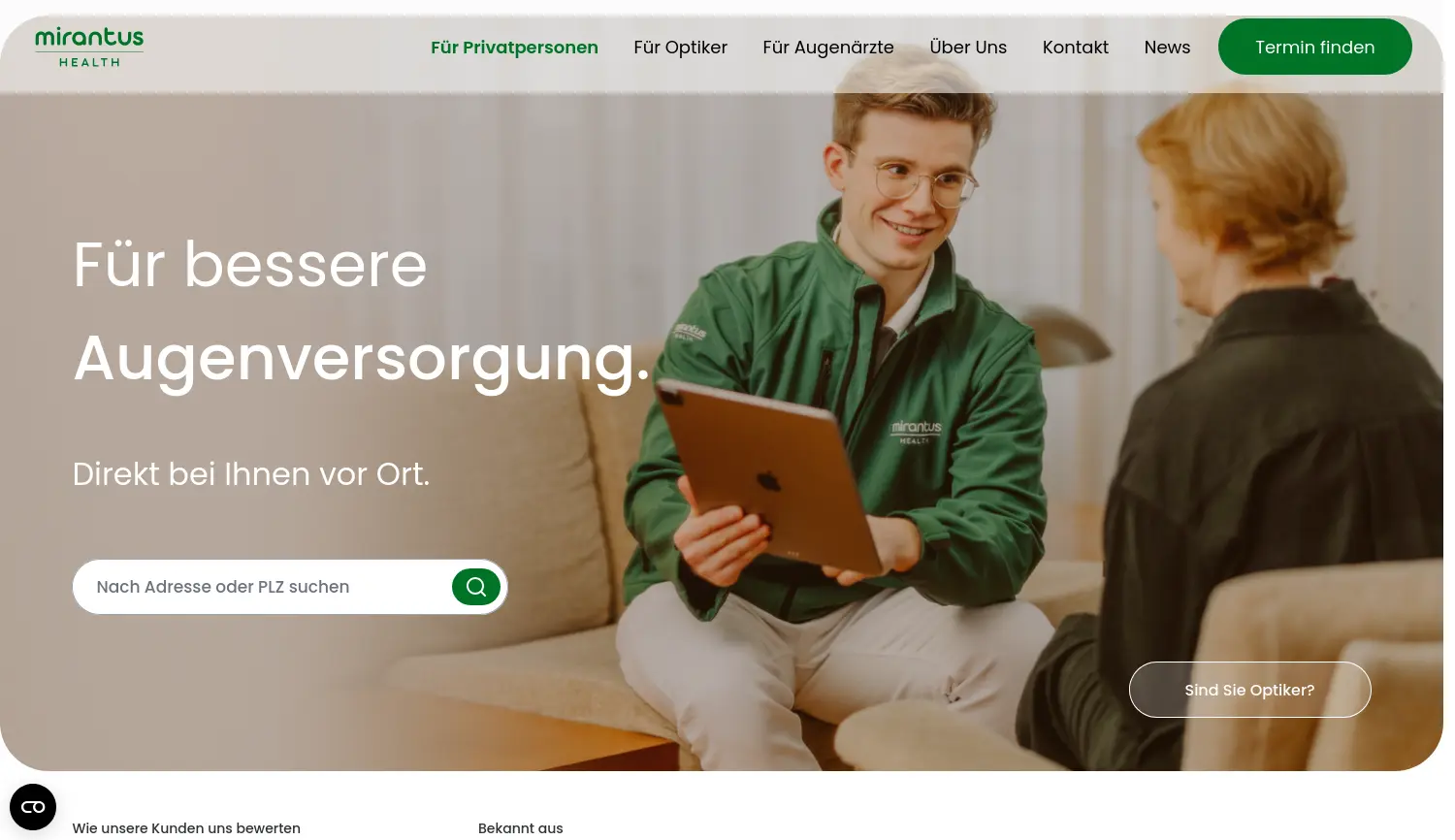 Website der Firma Mirantus Health GmbH