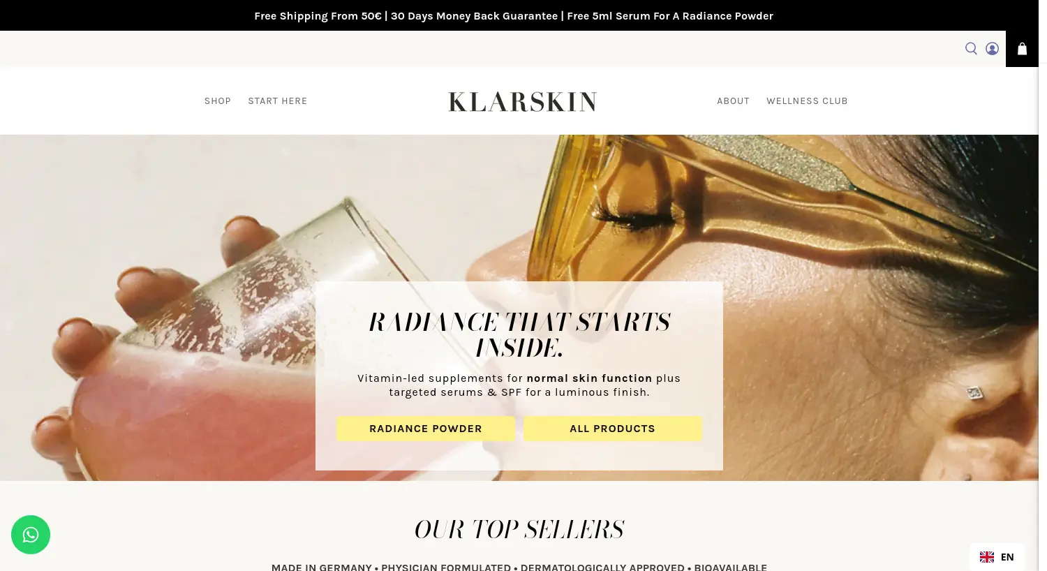 Website der Firma KLARSKIN