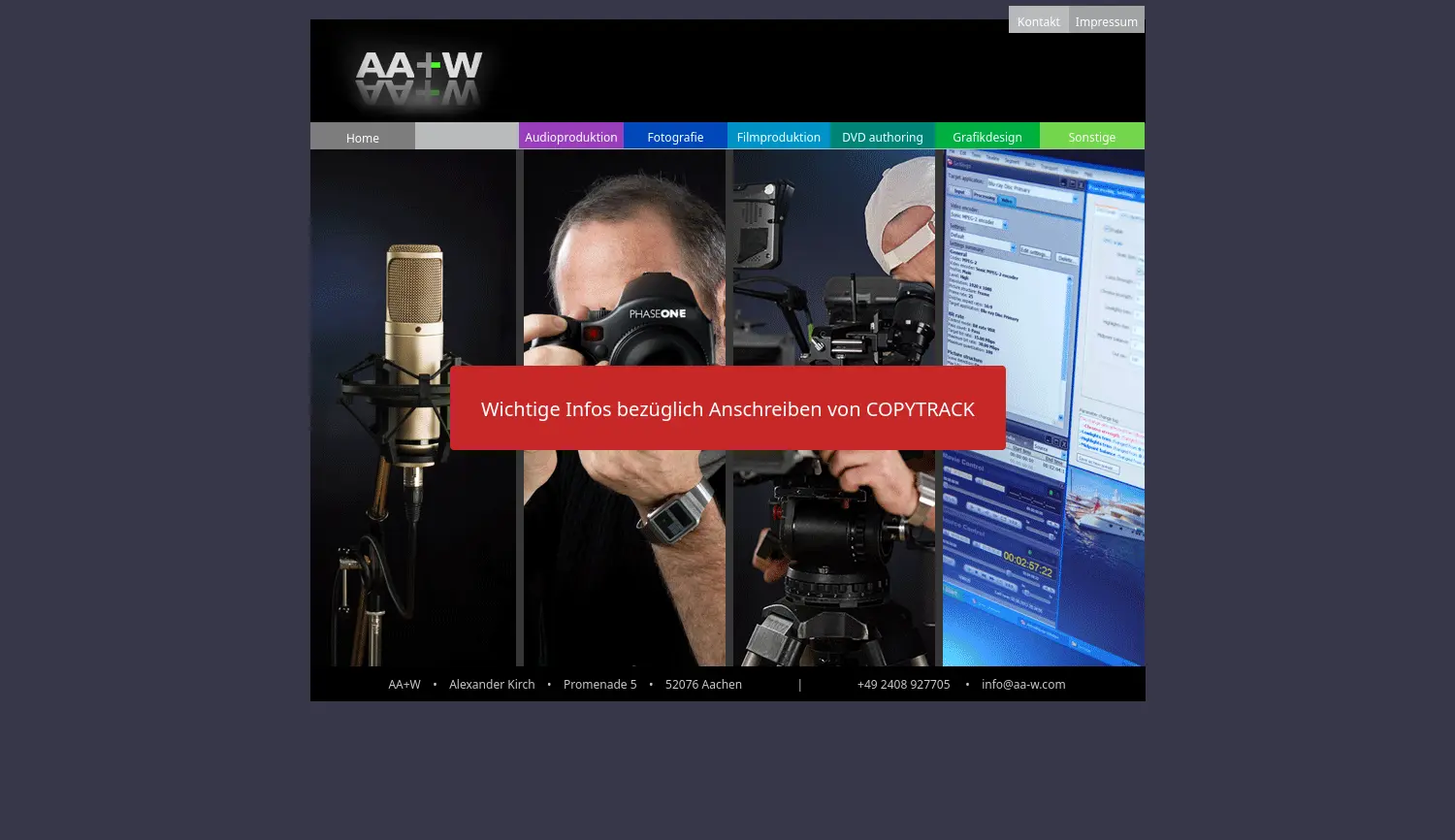 Website der Firma AA+W, Agentur Audio und Werbung (Inh. Alexander Kirch)