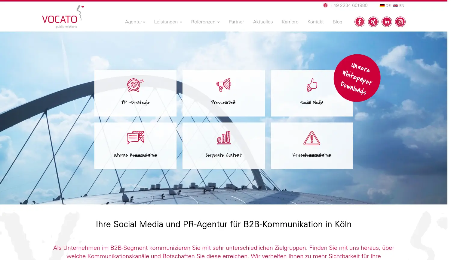 Website der Firma VOCATO public relations GmbH