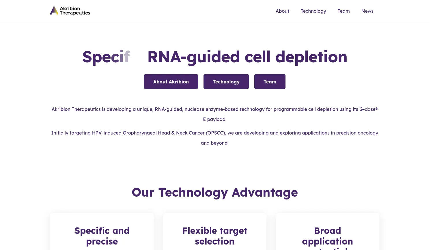 Website der Firma Akribion Therapeutics GmbH