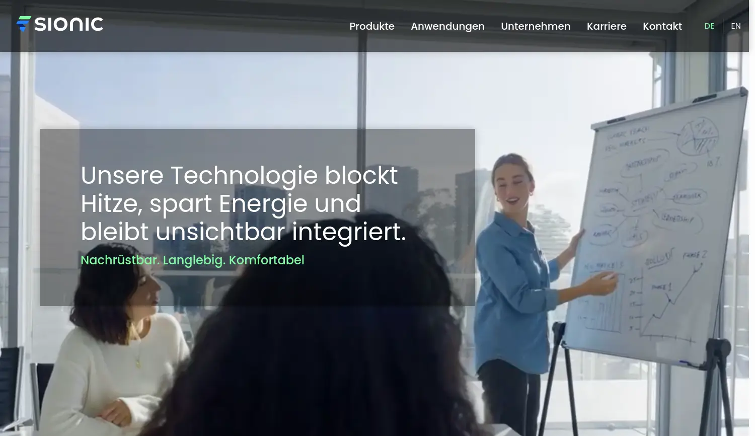 Website der Firma Sionic Smart Glass GmbH