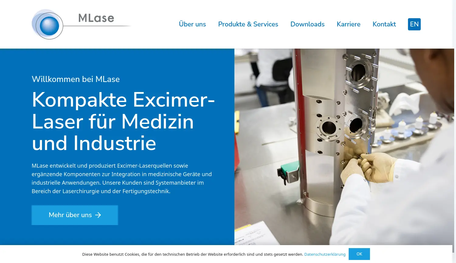 Website der Firma MLase GmbH