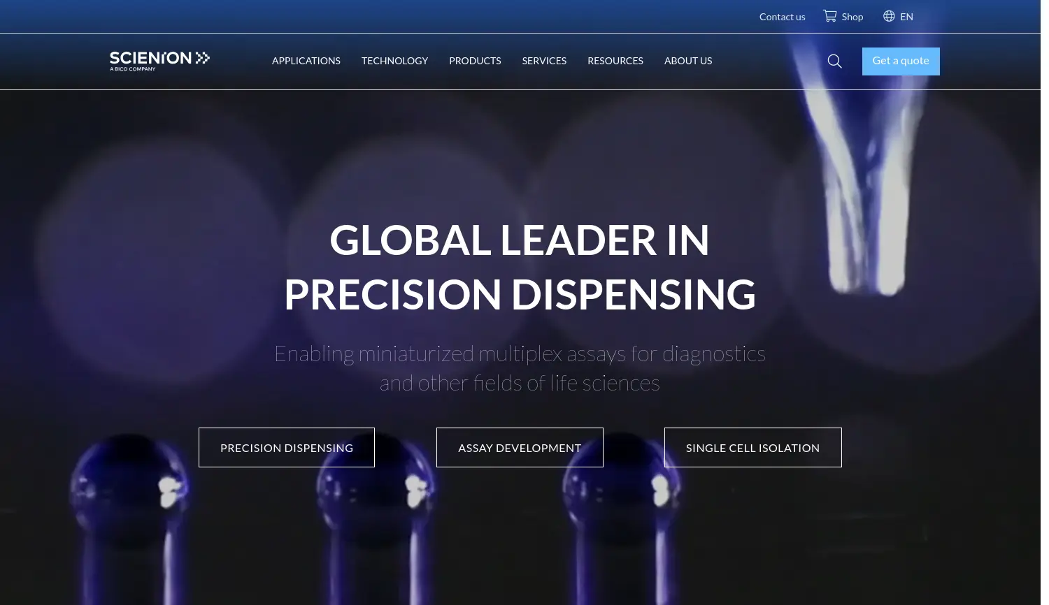 Website der Firma SCIENION GmbH