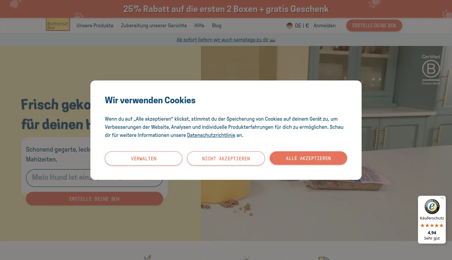 Website der Firma Butternut Box GmbH