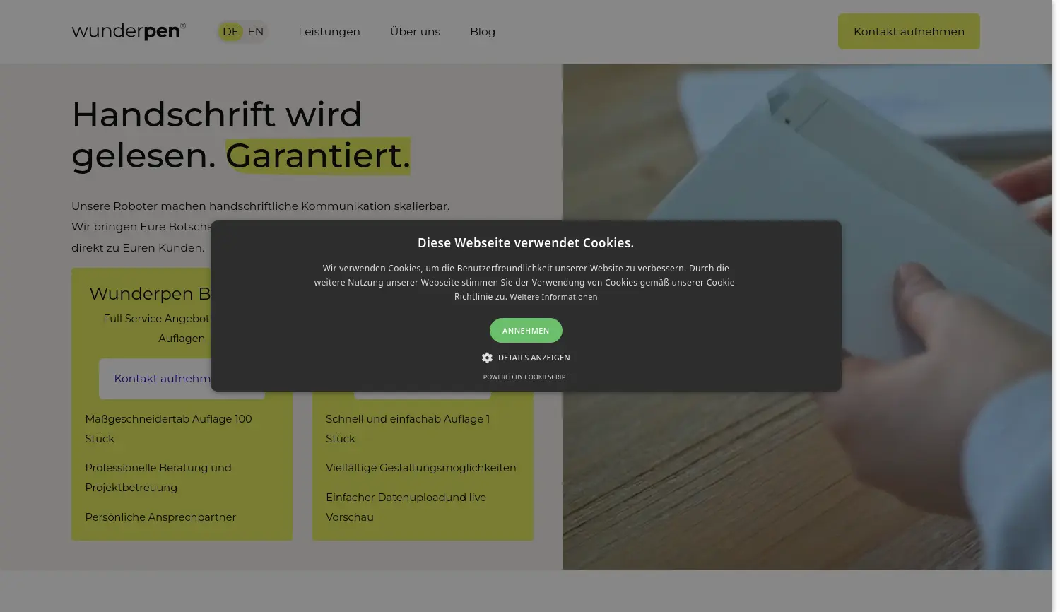 Website der Firma WUNDERPEN GmbH