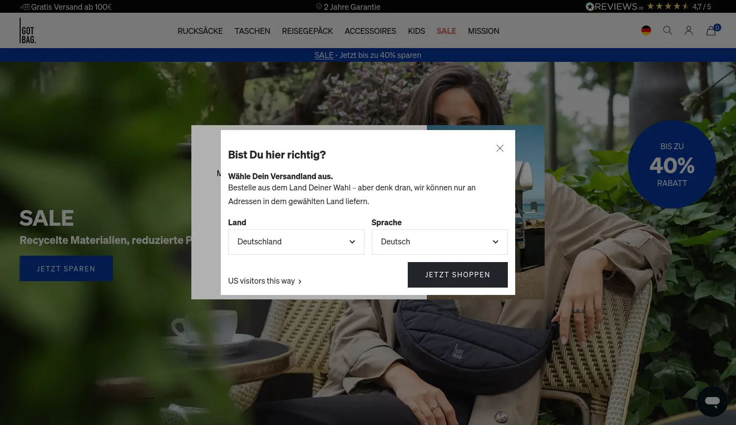 Website der Firma GOT BAG GmbH