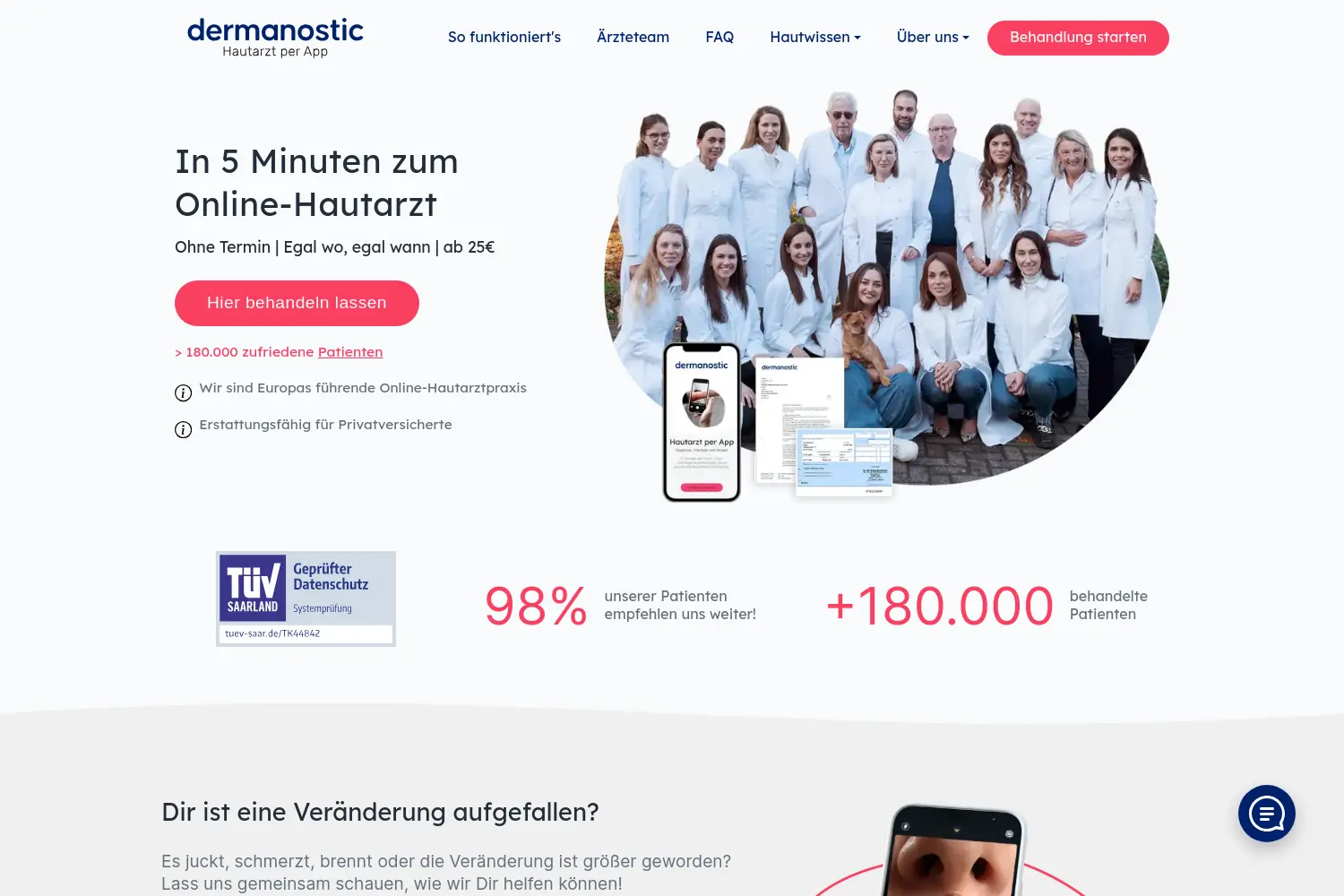 Website der Firma Dermanostic GmbH